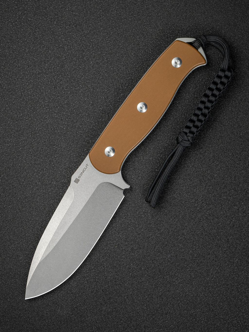 SENCUT Toxodon fixed blade knife with brown G10 handle and Kydex sheath