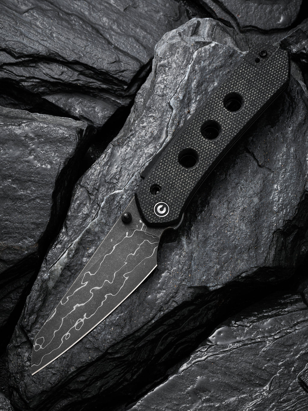 CIVIVI Vision FG folding knife with black canvas Micarta handle and Damascus blade