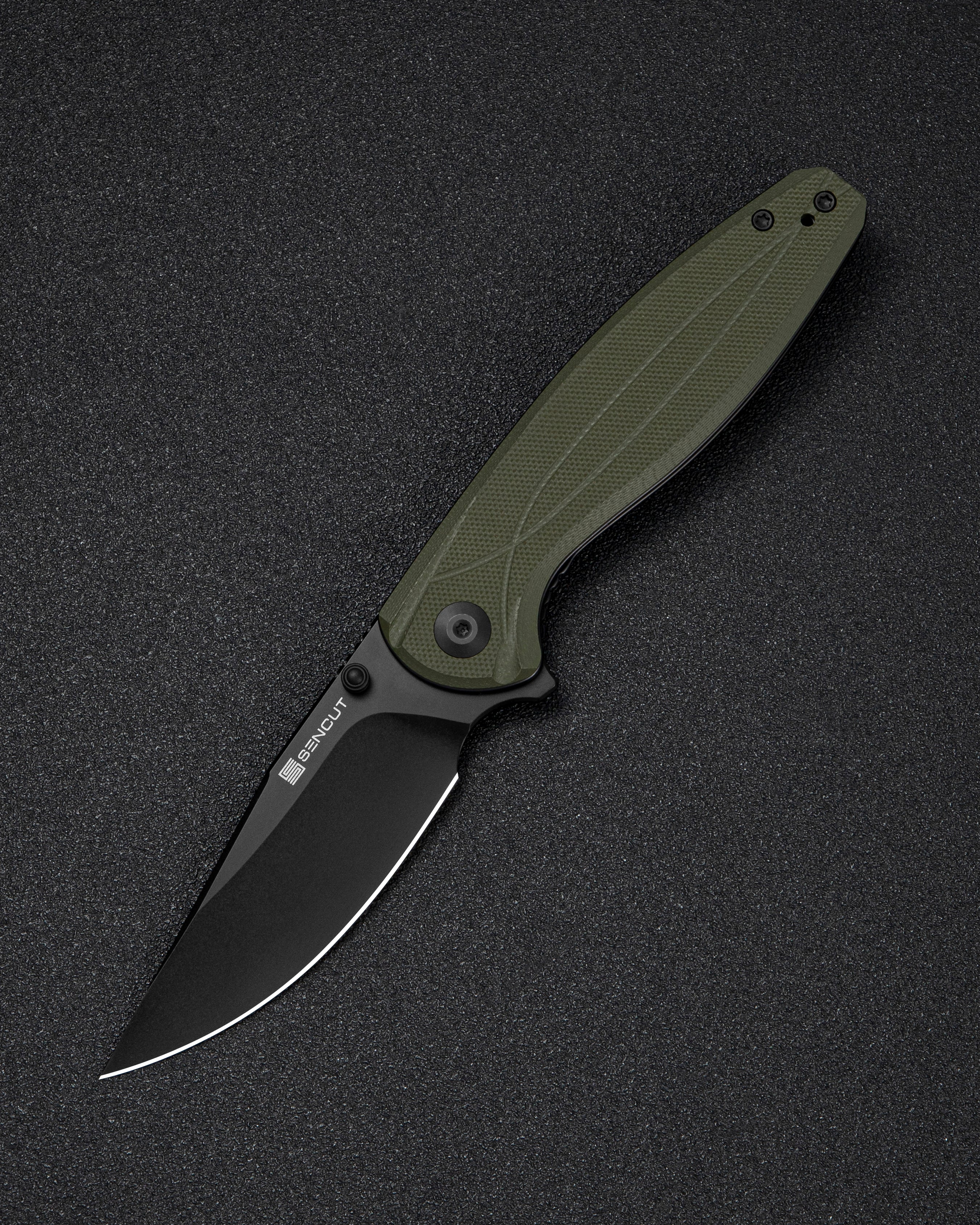 SENCUT Vyrce folding knife with OD green G10 handle and D2 blade