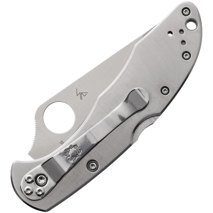 Spyderco Delica 4 Stainless closed showing steel handle and pocket clip