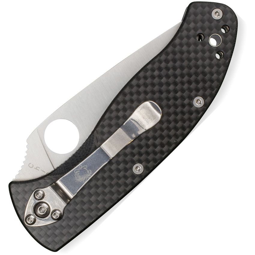 Spyderco Tenacious carbon fibre closed showing pocket clip