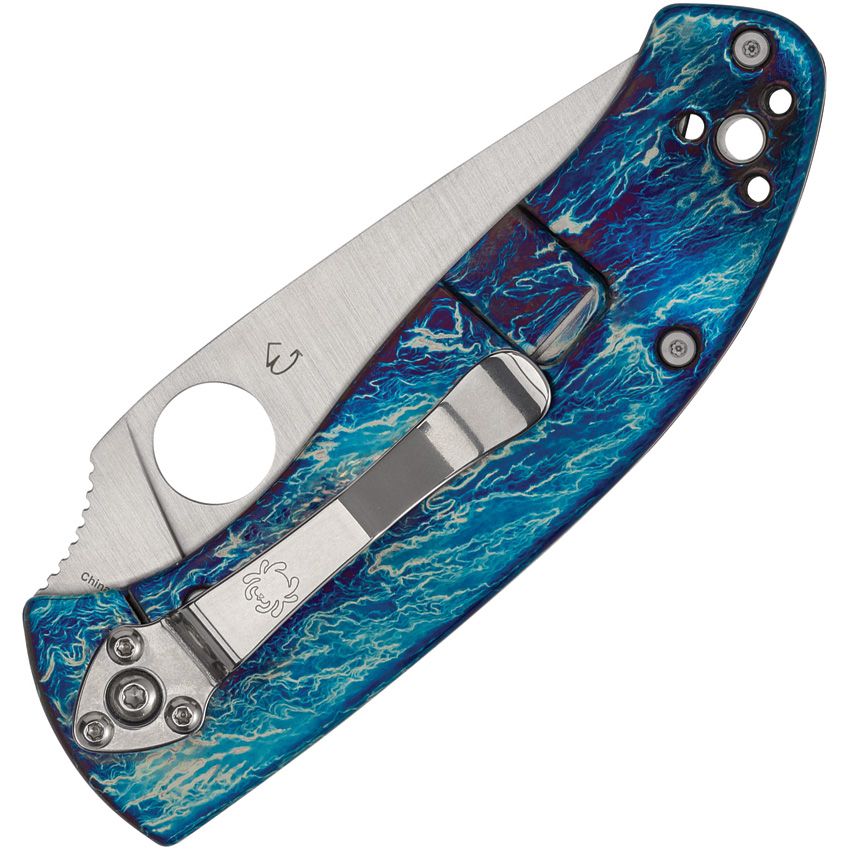 Spyderco Tenacious R.I.L. closed showing marbled titanium and pocket clip