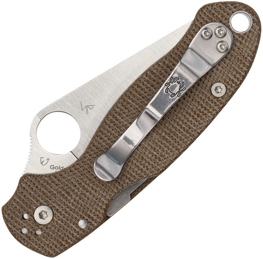 Spyderco Para 3 CruCarta closed showing Micarta scales and pocket clip