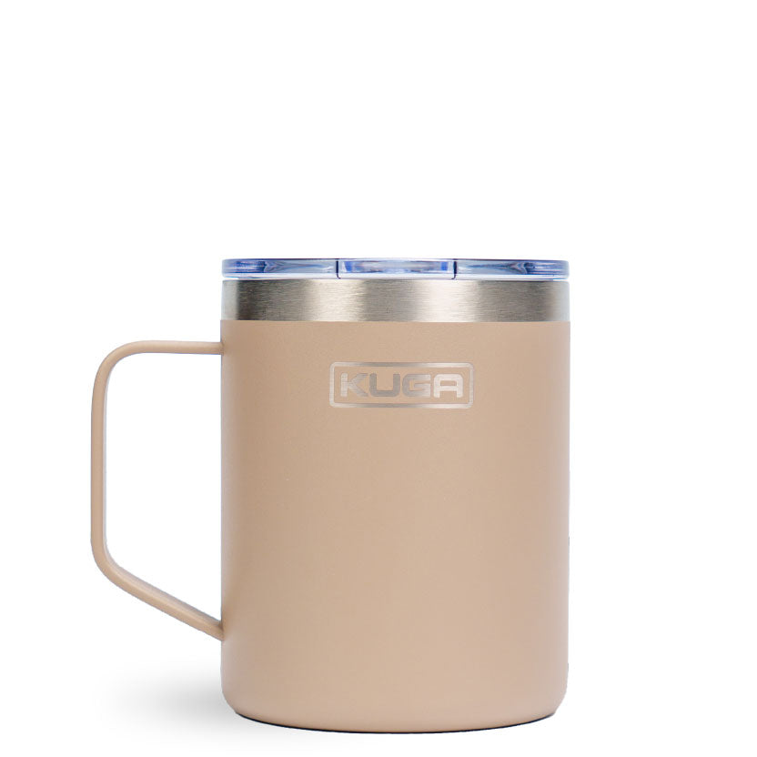 Kuga Camp Mug 354ml insulated spill-proof mug in Sahara Sand, front view