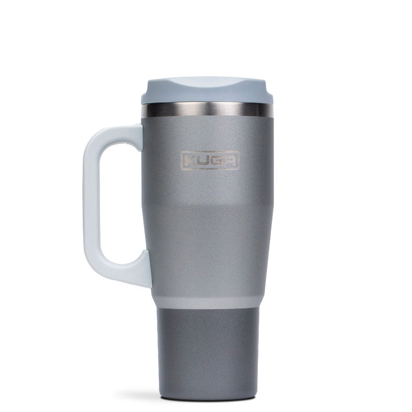 Kuga Flow 946ml insulated tumbler flask with straw in Metallic Stone, front view