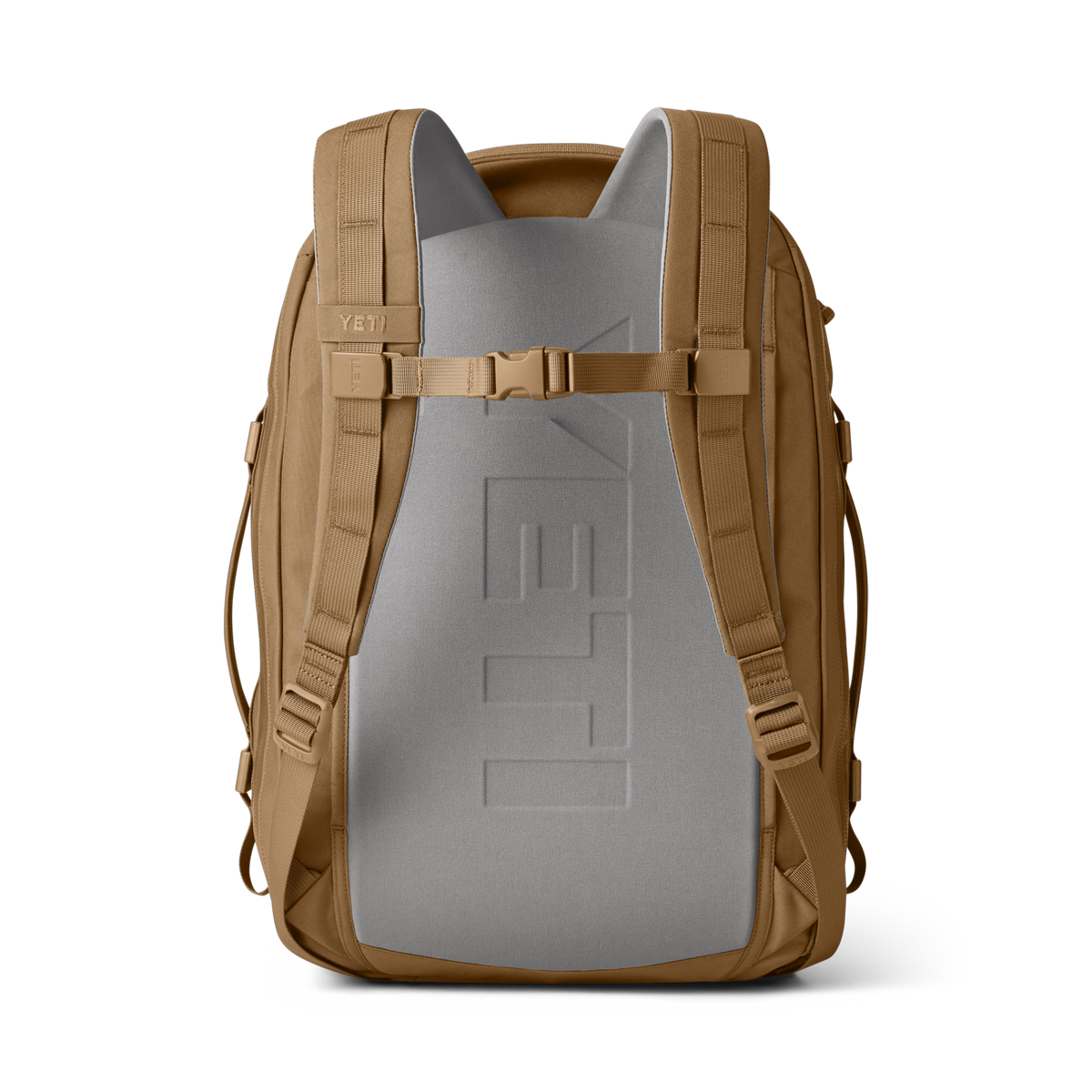 YETI Crossroads 35L Backpack in Alpine Brown, back panel and straps
