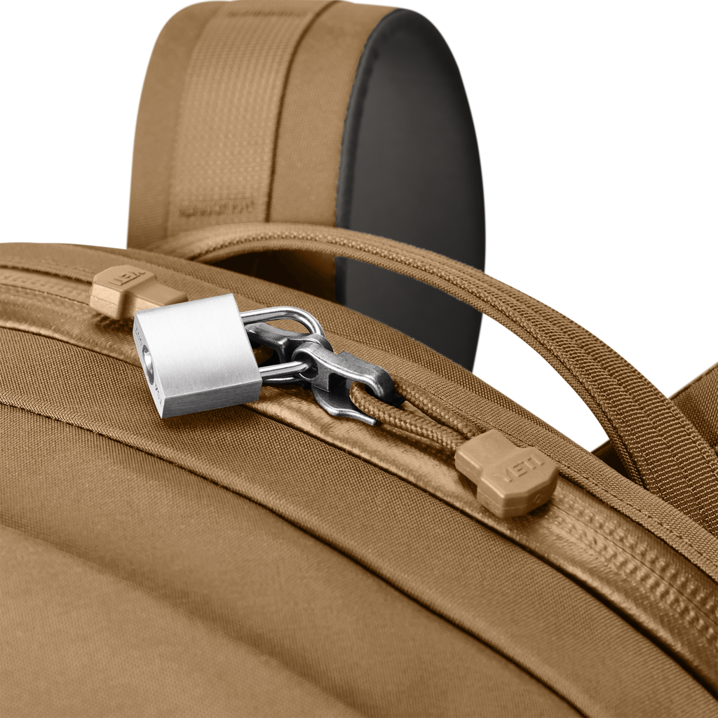YETI Crossroads 35L Backpack in Alpine Brown, clamshell opening