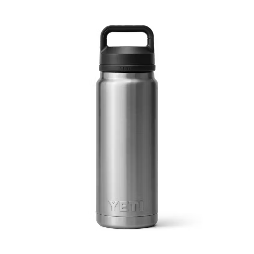 YETI Rambler 26oz Bottle with Chug Cap in Stainless Steel, rear view