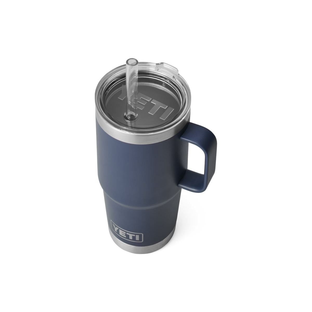 YETI Rambler 25oz Straw Mug in Navy, three-quarter view
