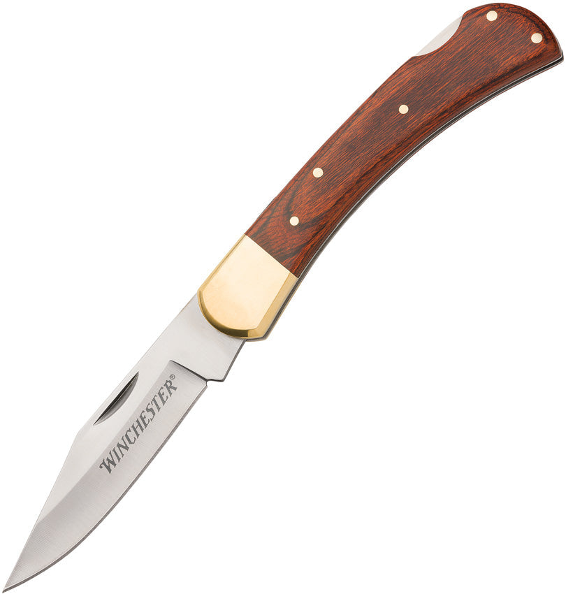 Winchester large lockback folding knife with wood scales and brass bolsters