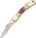 Winchester small stag lockback pocket knife with brass bolsters