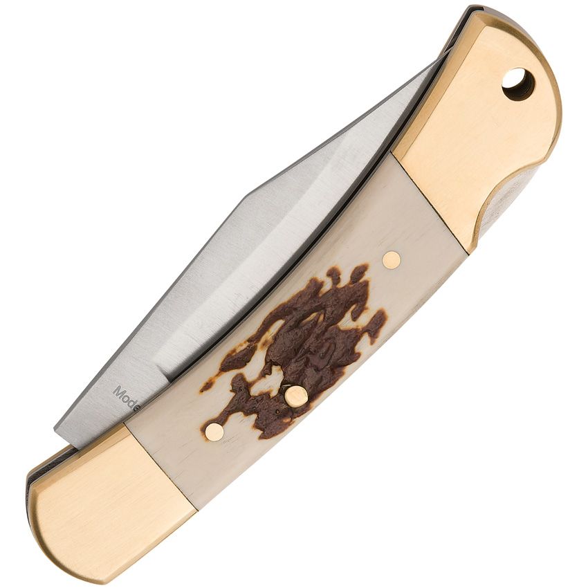 Winchester small stag lockback closed showing stag scales and brass bolsters
