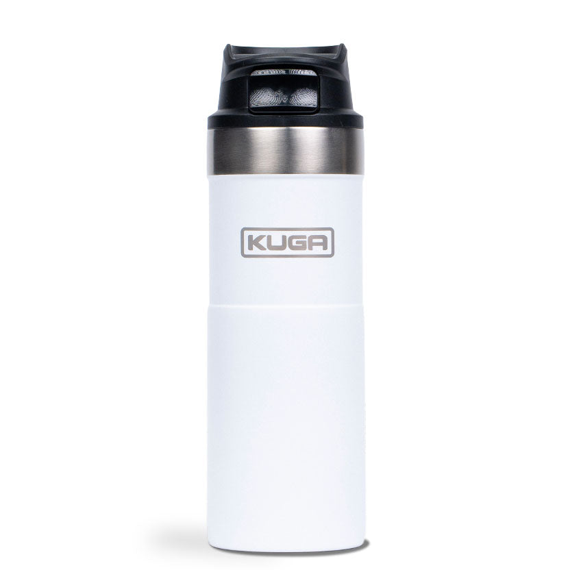 Kuga Trigger 473ml insulated travel flask in White, front view