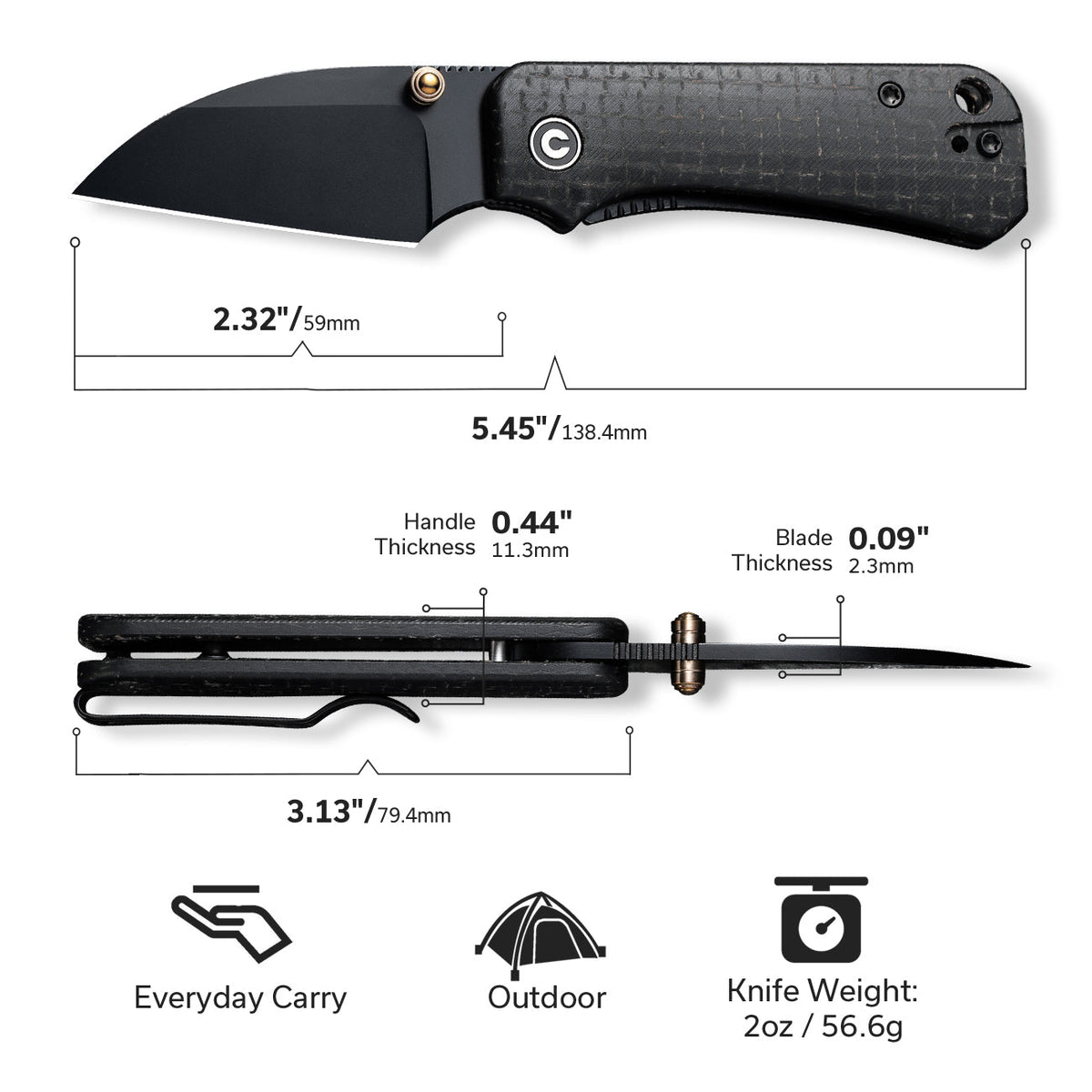 CIVIVI Baby Banter Wharncliffe, black burlap Micarta, view 2