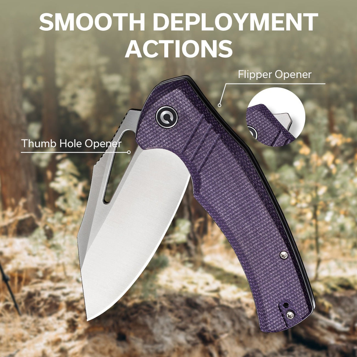 CIVIVI BullTusk flipper knife, purple canvas Micarta, view 5
