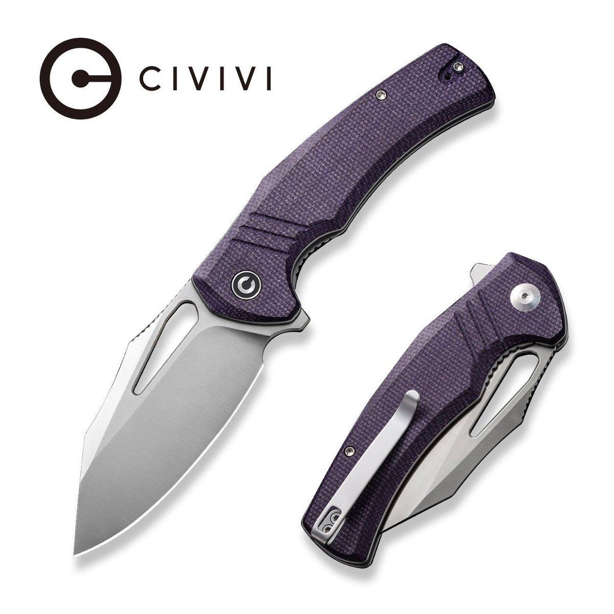 CIVIVI BullTusk flipper knife, purple canvas Micarta