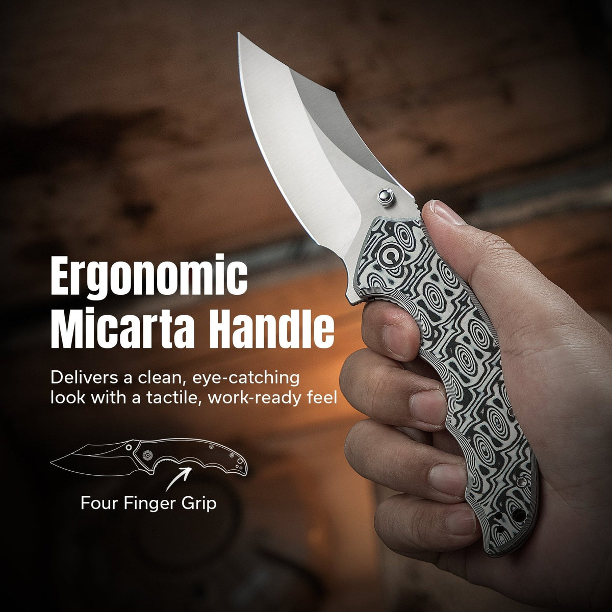 CIVIVI Pentad folding knife, black and white vortex Micarta, view 2