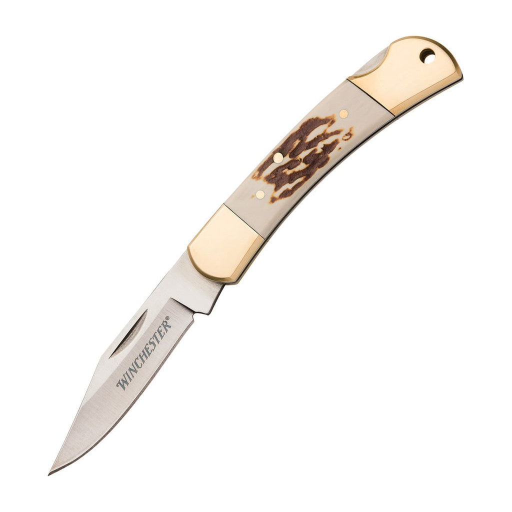 Winchester Small Stag Lockback — Brass Bolsters