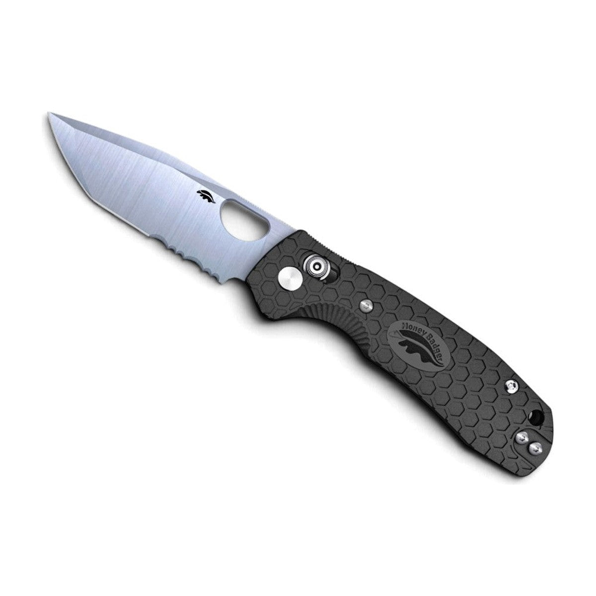 Honey Badger Cross-Bolt Tanto — Serrated, 14C28N, Black FRN