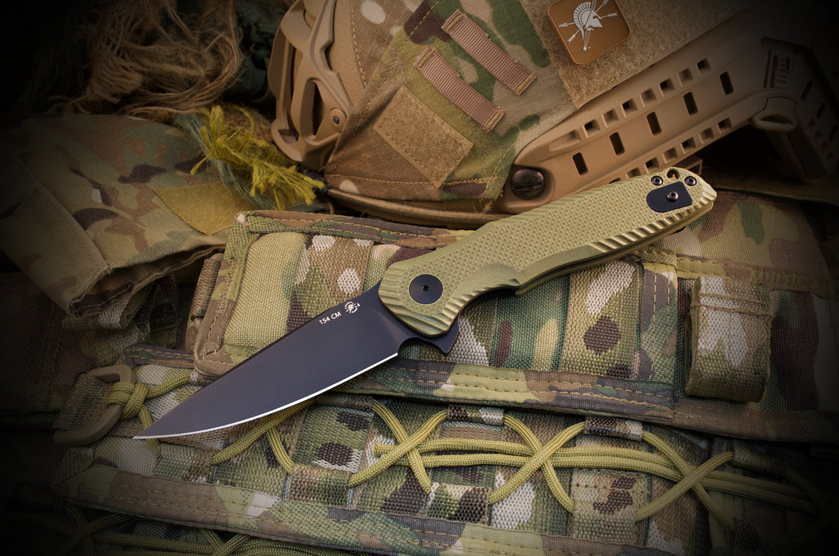 Spartan Blades POROS 154CM flipper OD green G-10