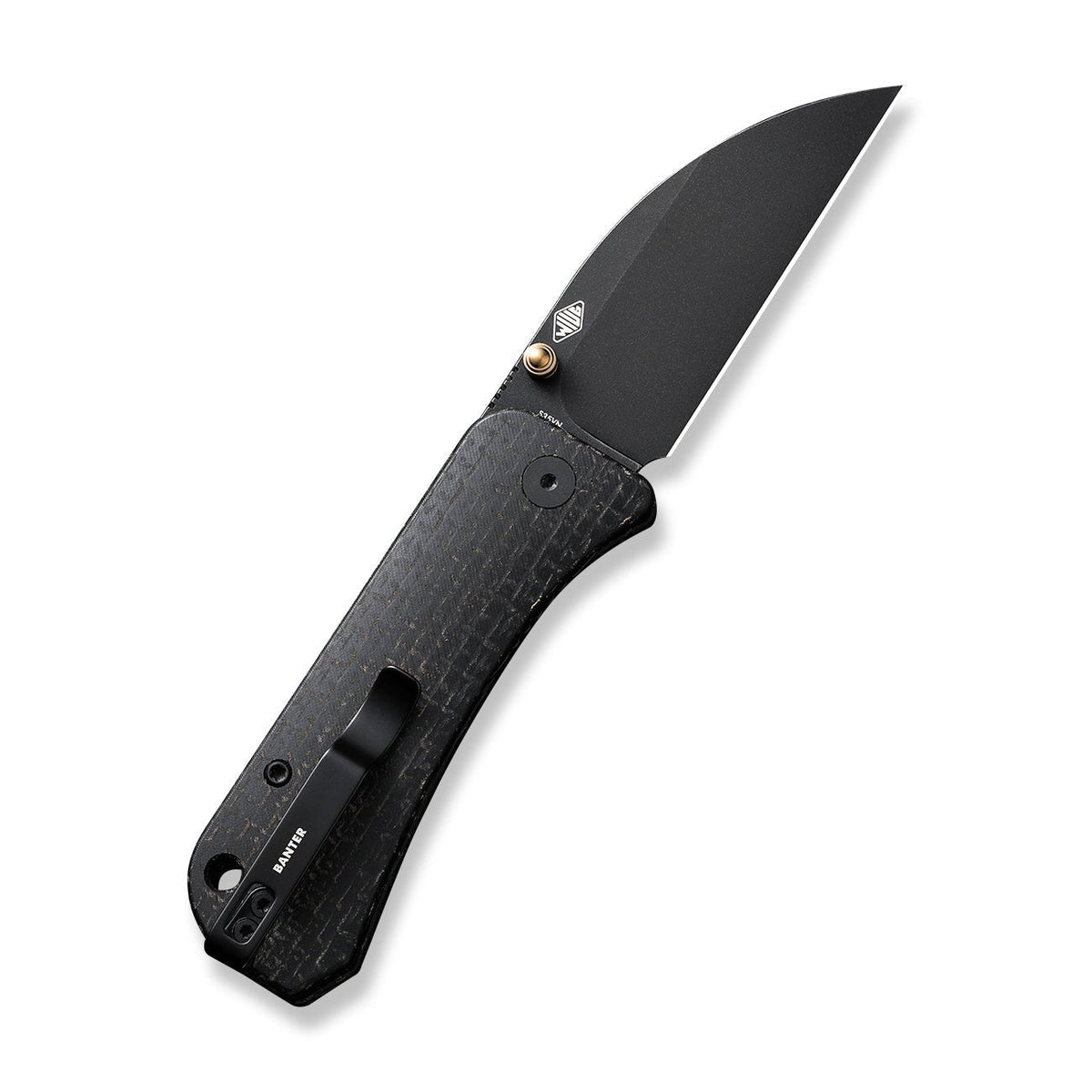 WE Banter Wharncliffe, black burlap Micarta, view 2