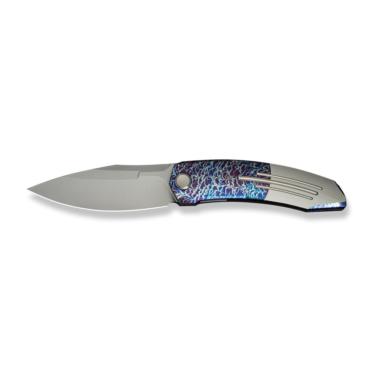WE Sine Wave titanium flipper knife, Flamed & Satin Titanium, view 4