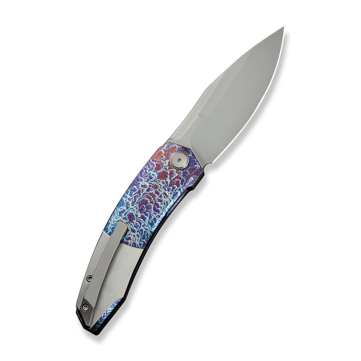 WE Sine Wave titanium flipper knife, Flamed & Satin Titanium, view 2