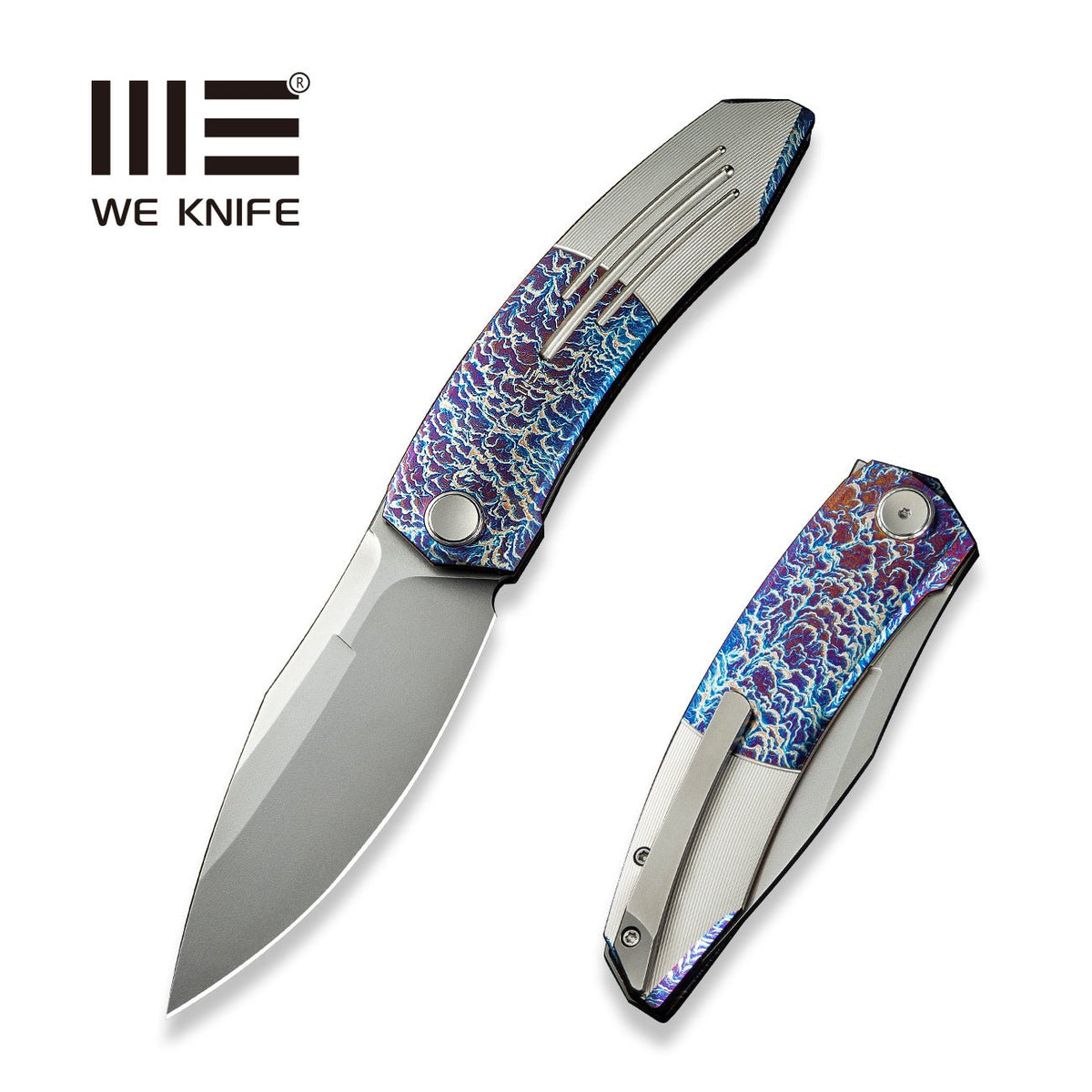 WE Sine Wave titanium flipper knife, Flamed & Satin Titanium