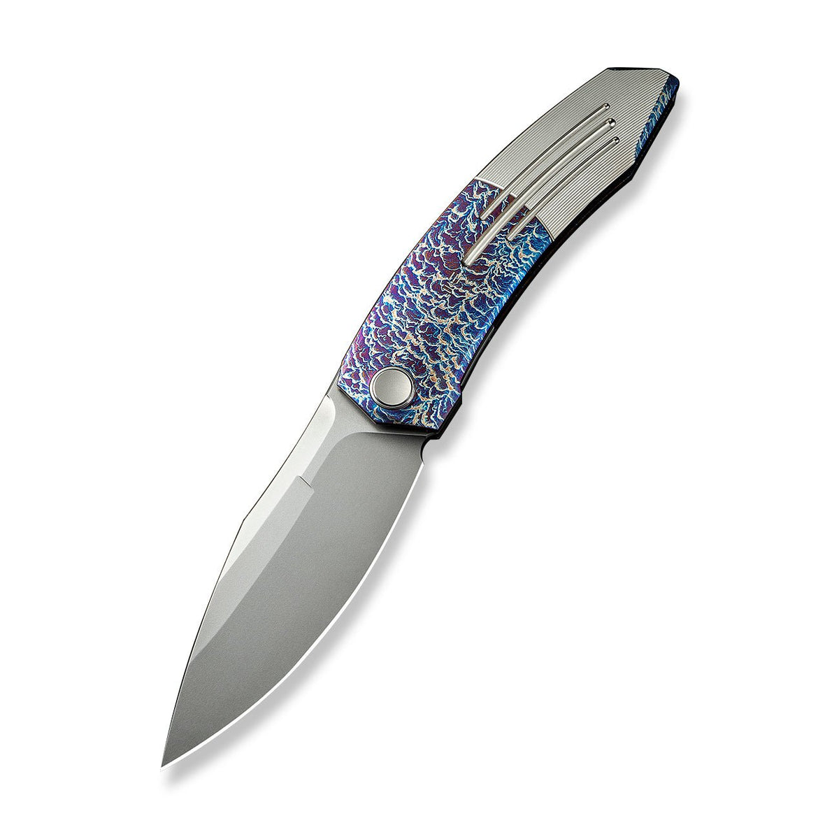 WE Sine Wave titanium flipper knife, Flamed & Satin Titanium, view 3