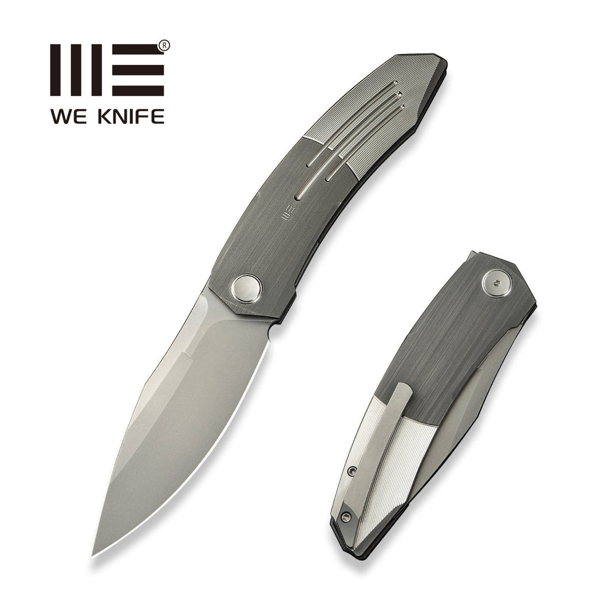 WE Sine Wave titanium flipper knife, Grey Hand-Rubbed Titanium